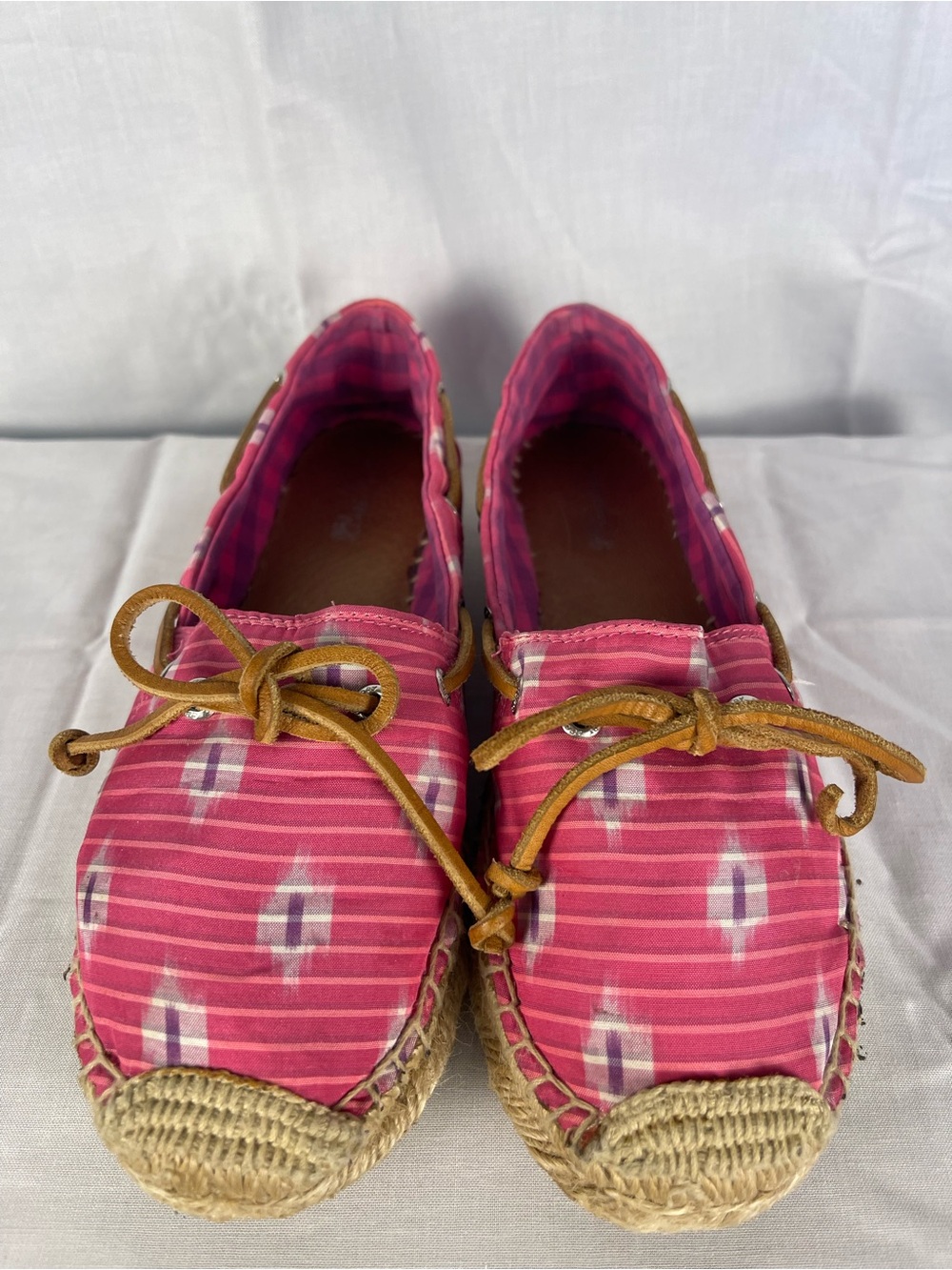 Sperry Pink Patterned Espadrille Moccasins with Tan Bow